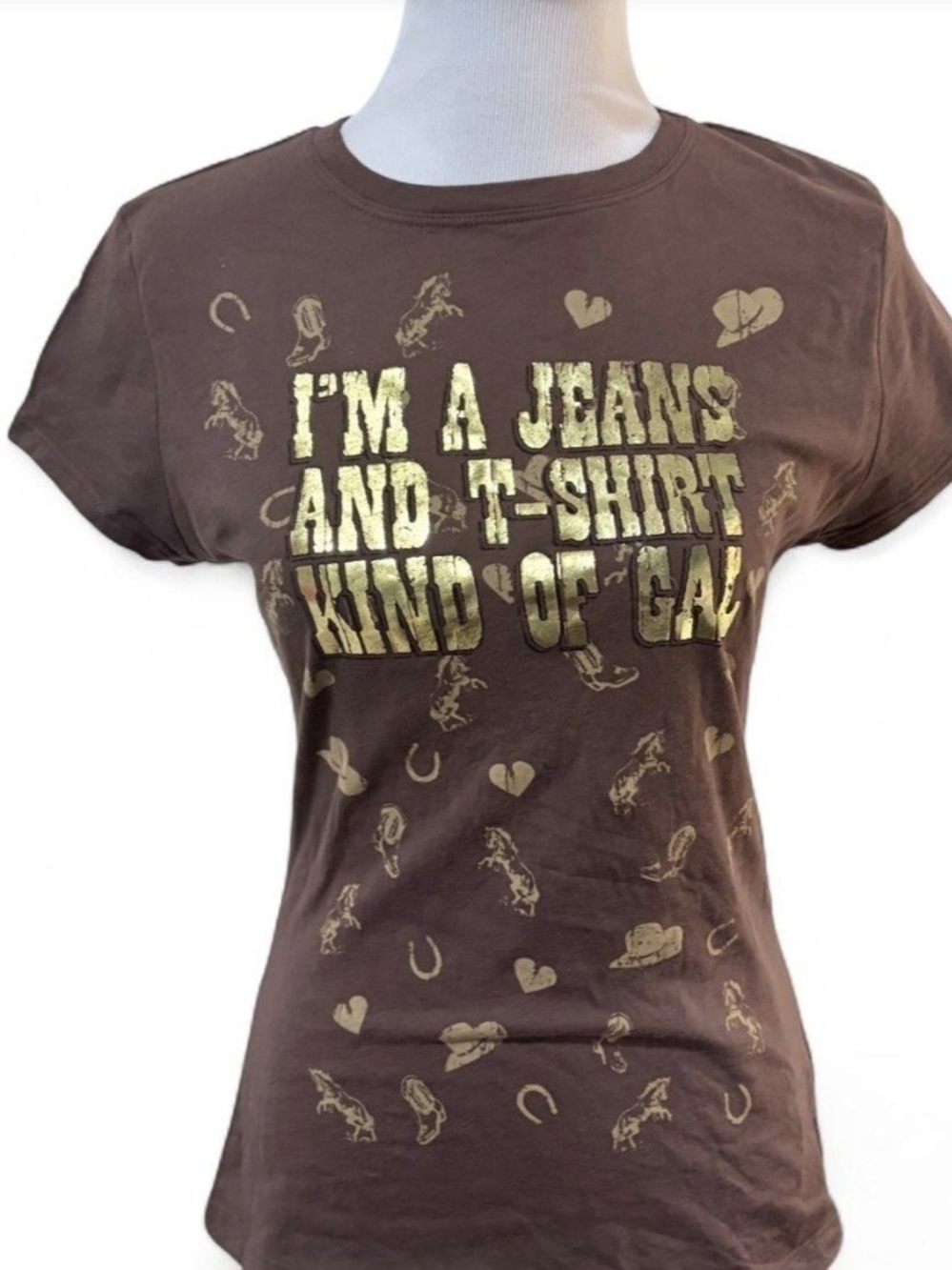 No Boundaries Brown Tee with Metallic Gold Graphic